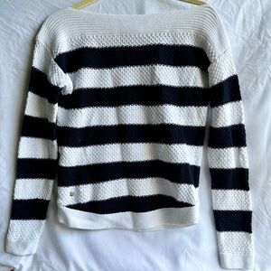 Lauren Ralph Lauren Navy Blue & White Striped Boatneck Sweater